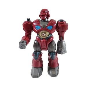 Hap-P-Kid MARS Cyber Fighter Red Robot Action Figure Light Up Motorized Toy 7.5"